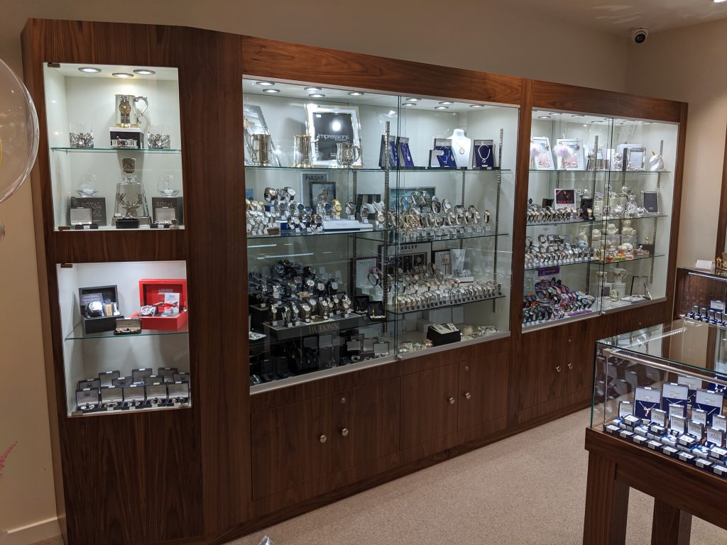 Jewellery display cabinets made by Idea Showcases.